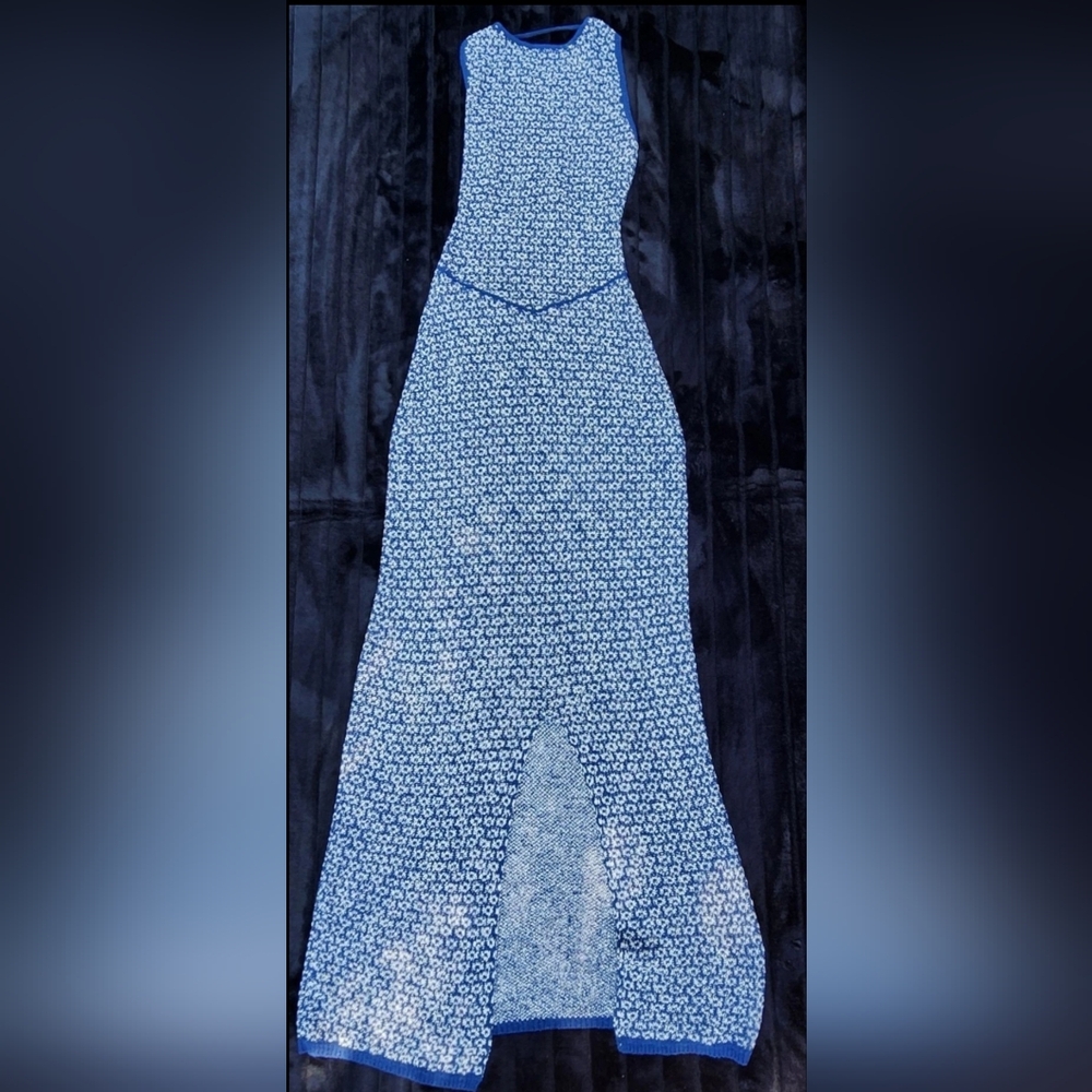 Free People Beach Women's‎ Size L Blue/White Mindy Backless Knit Midi Dress